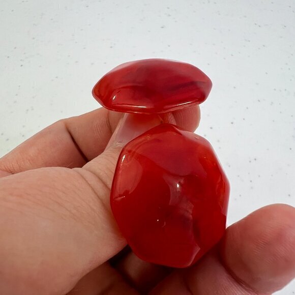 Vintage Red Swirl Earrings Big Statement Stud Pierced Plastic Geometric - Picture 5 of 6